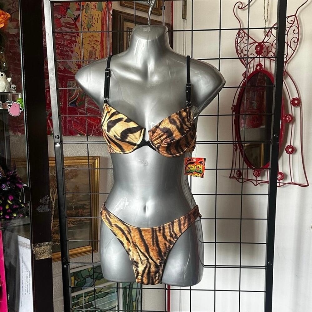 Chica y2k vintage tiger print bikini swimsuit set